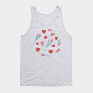 Hearts and tulips on blue Tank Top